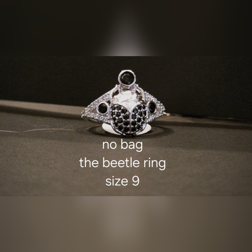Silver Black Beetle Ring - Size 9